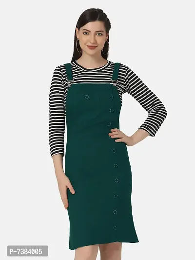 Buy Awesome Dark Green Pinafore Dungaree With Striped Top For Women Online  In India At Discounted Prices
