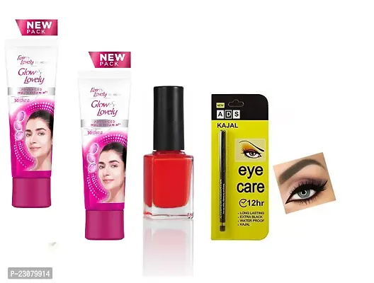 Glow  Lovely Advanced Multivitamin Face Cream pack of 2 25gm each,Red Nail Polish,Ads Kajal1