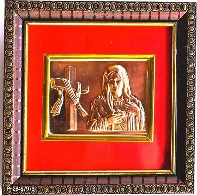 Copper Christ Religion Lady God With Cross Photo For Pooja And Gift Religious Frame