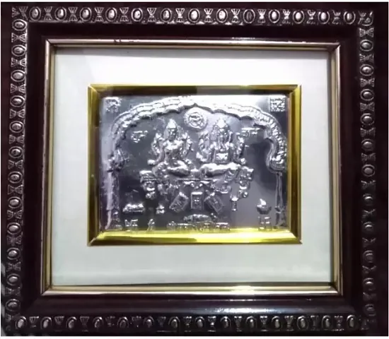 Laxmi Ganesh Ji Silver Plated Photo With Frame For Pooja And Gift Religious Frame