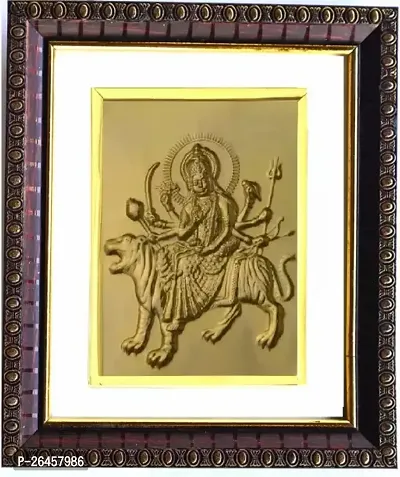 Durga Mata Gold Plated Photoframe For Home Pooja And Gift Religious Frame