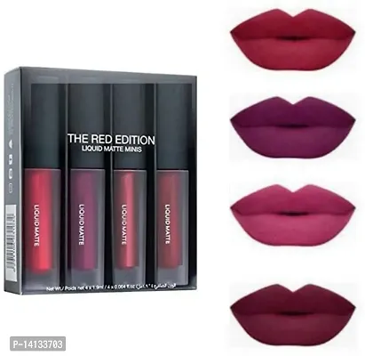 Insta Beauty Super Stay Water Proof Sensational Liquid Matte Lipstick,B Set of 4  (The Red Edition, 16 ml)-thumb0