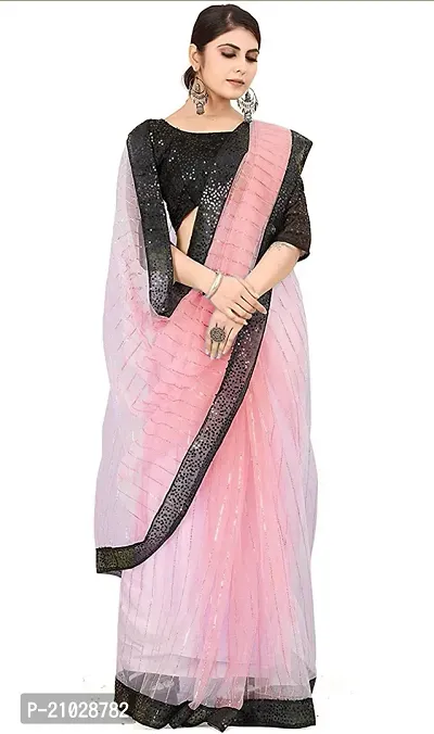 Elegant Pink Net Women Saree with Blouse piece-thumb0