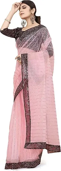 Elegant Pink Net Women Saree with Blouse piece-thumb1