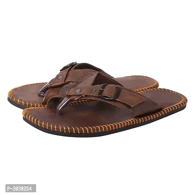 Elegant Brown Synthetic Leather Solid Men's Slip-On Slippers