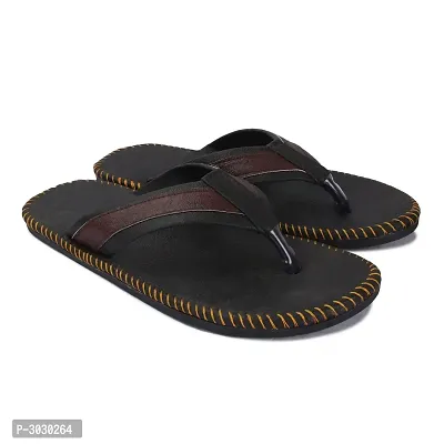 Elegant Black Synthetic Leather Solid Men's Slip-On Slippers-thumb0