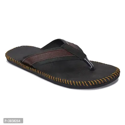 Elegant Black Synthetic Leather Solid Men's Slip-On Slippers-thumb2