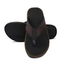 Elegant Black Synthetic Leather Solid Men's Slip-On Slippers-thumb2
