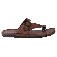 Elegant Brown Synthetic Leather Solid Men's Slip-On Slippers-thumb2