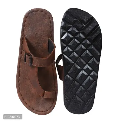 Elegant Brown Synthetic Leather Solid Men's Slip-On Slippers-thumb4