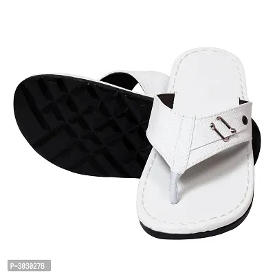 Elegant White Synthetic Leather Solid Men's Slip-On Slippers-thumb0