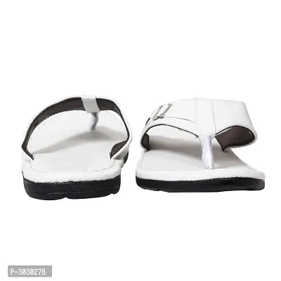 Elegant White Synthetic Leather Solid Men's Slip-On Slippers-thumb3