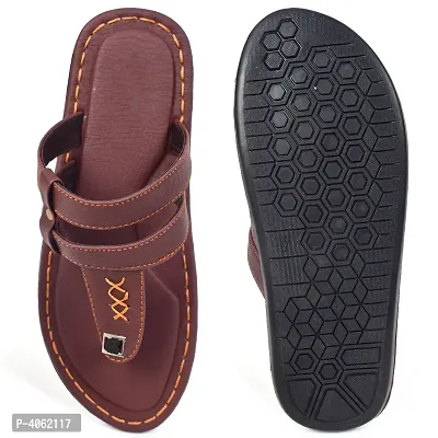 Stylish Brown Synthetic Leather Slippers For Men-thumb5