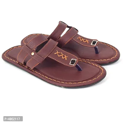 Stylish Brown Synthetic Leather Slippers For Men-thumb0