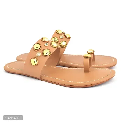 Elegant Tan Solid Synthetic Slippers For Women