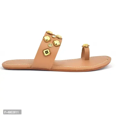 Elegant Tan Solid Synthetic Slippers For Women-thumb4