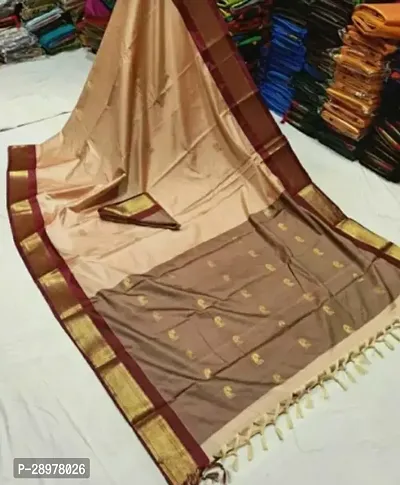 Stylish Silk Cotton Beige Self Pattern Saree With Blouse Piece For Women-thumb0