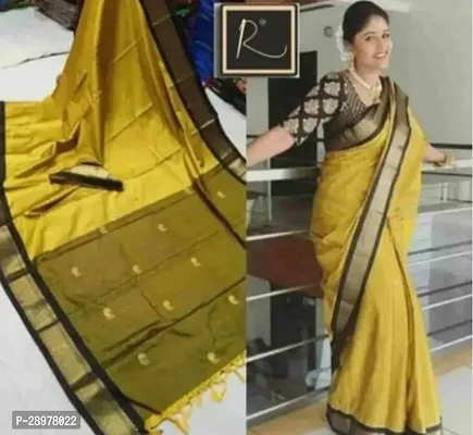 Stylish Silk Cotton Olive Self Pattern Saree With Blouse Piece For Women