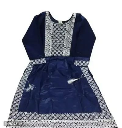 Alluring Navy Blue Rayon Embroidered Kurta For Girls