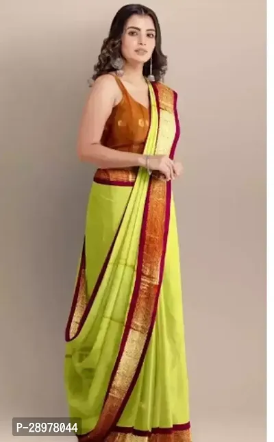 Stylish Silk Cotton Green Self Pattern Saree With Blouse Piece For Women-thumb0