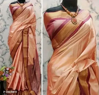 Stylish Silk Cotton Peach Self Pattern Saree With Blouse Piece For Women