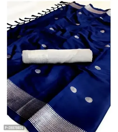 Stylish Silk Cotton Blue Self Pattern Saree With Blouse Piece For Women-thumb0