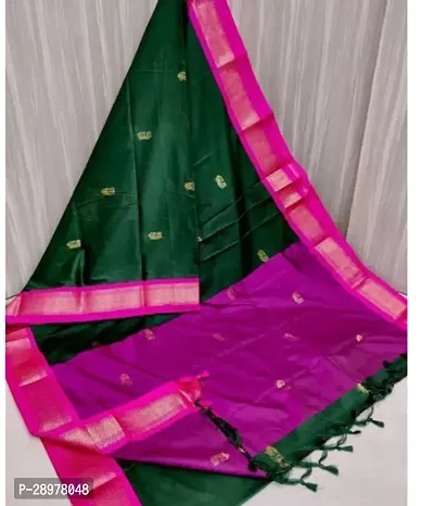 Stylish Silk Cotton Green Self Pattern Saree With Blouse Piece For Women-thumb0