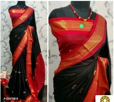 Stylish Silk Cotton Black Self Pattern Saree With Blouse Piece For Women