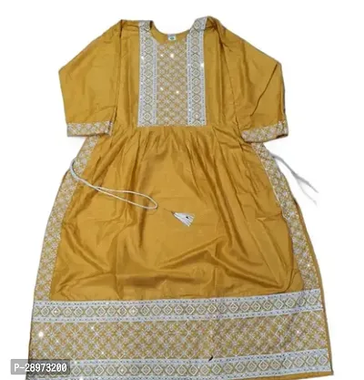 Alluring Golden Rayon Embroidered Kurta For Girls