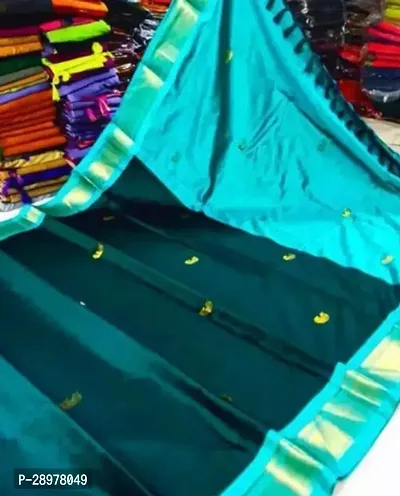 Stylish Silk Cotton Green Self Pattern Saree With Blouse Piece For Women