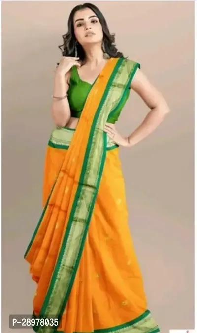 Stylish Silk Cotton Mustard Self Pattern Saree With Blouse Piece For Women-thumb0