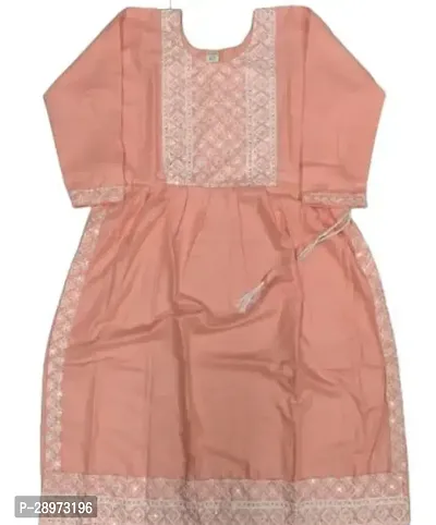 Alluring Peach Rayon Embroidered Kurta For Girls