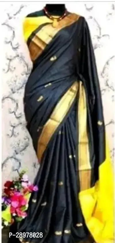 Stylish Silk Cotton Black Self Pattern Saree With Blouse Piece For Women-thumb0