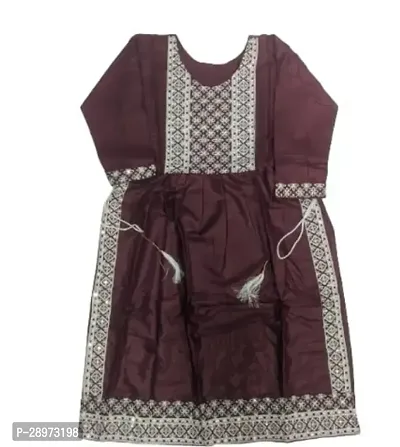 Alluring Brown Rayon Embroidered Kurta For Girls