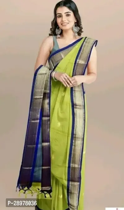 Stylish Silk Cotton Green Self Pattern Saree With Blouse Piece For Women-thumb0