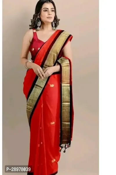 Stylish Silk Cotton Red Self Pattern Saree With Blouse Piece For Women-thumb0