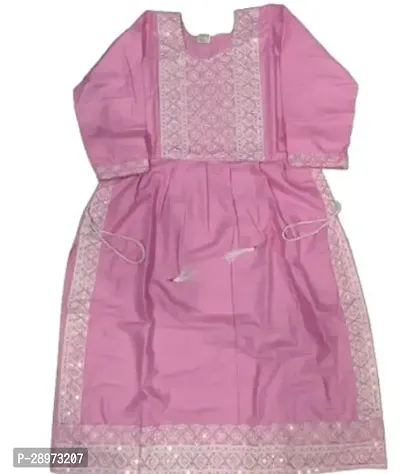 Alluring Pink Rayon Embroidered Kurta For Girls