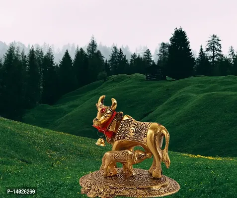 Satguru Metal Cow and Calf Figurine, Standard, Gold, 1 Piece