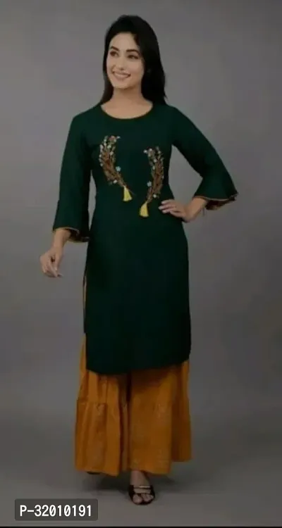 Stylish Green Rayon Embroidered Kurta Bottom Set For Women-thumb0