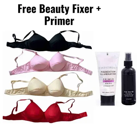 Blend Light Padded 4 Pc Bra Combo I Everyday Padded Bra I Bra I Girls Innerwear I Undergarment ( Pack of 4pcs ) + (Free 4pcs Blender Makeup Spounge with Box) (Pack of 8)