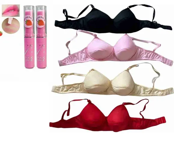 Blend Light Padded 4 Pc Bra Combo I Everyday Padded Bra I Bra I Girls Innerwear I Undergarment ( Pack of 4pcs ) + (Free 2pcs Magic Lipsticks) (Total Pack of 6)