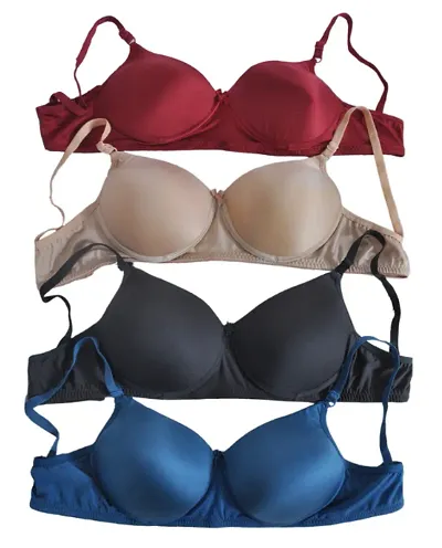 Womens Blend Lightly Padded Wirefree Medium Coverage Full Coverage Everyday T-Shirt Bra Combo 4 Pcs