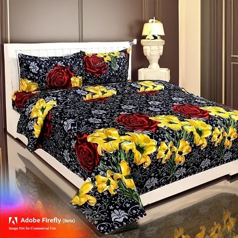 Printed Polycotton Double Bedsheet with 2 Pillow Covres