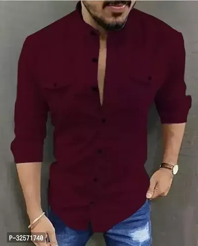 Stylish Maroon Cotton Solid Regular Fit Casual Shirt For Men-thumb0