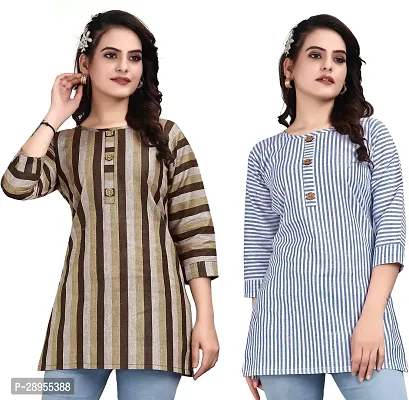 Stylish Multicoloured Crepe Printed Stitched Kurta For Women Pack Of 2-thumb0