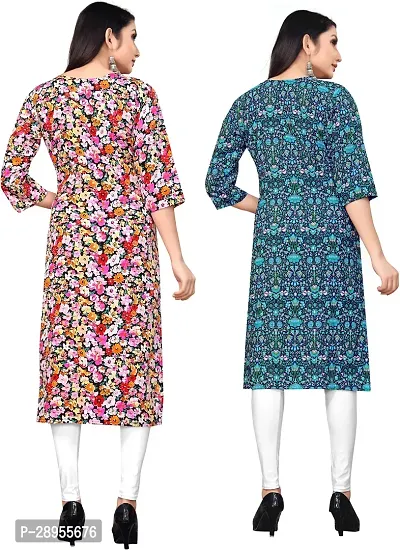 Stylish Multicoloured Crepe Printed Stitched Kurta For Women Pack Of 2-thumb2