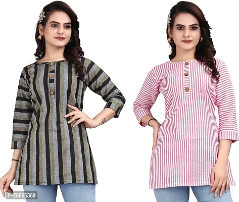 Stylish Multicoloured Crepe Printed Stitched Kurta For Women Pack Of 2-thumb0