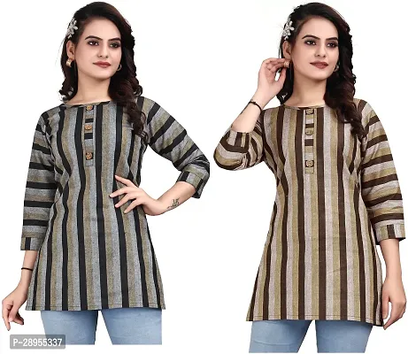 Stylish Multicoloured Crepe Printed Stitched Kurta For Women Pack Of 2-thumb0