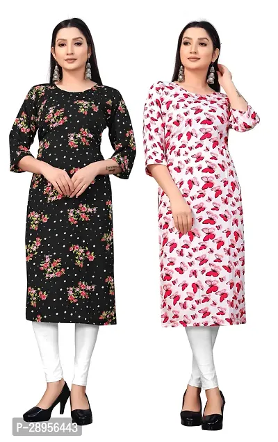 Stylish Multicoloured Crepe Printed Stitched Kurta For Women Pack Of 2-thumb0