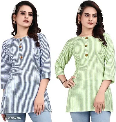 Stylish Multicoloured Crepe Printed Stitched Kurta For Women Pack Of 2-thumb0